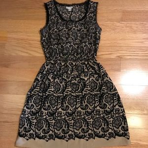 ♣️Black & Beige Lace Print Dress♣️